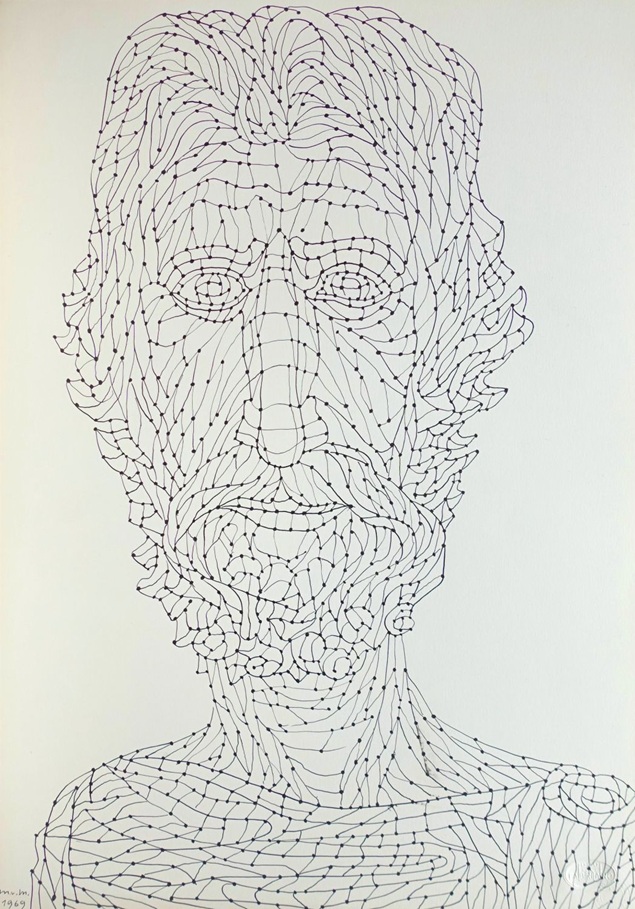 tusche zeichnung eines mannes mit bart, (Grieche?) as Strichen und punkten von max von moos