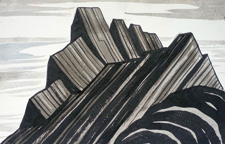 tuschezeichnung skizze eines stilisierten Bergmassivs von max von moos