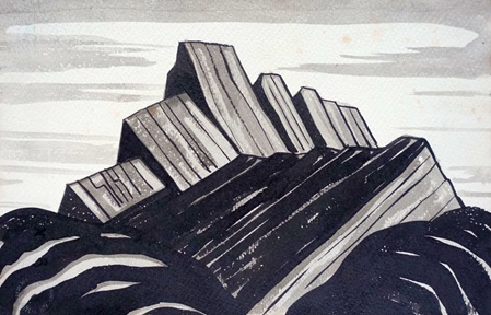 tuschezeichnung skizze eines stilisierten Bergmassivs von max von moos