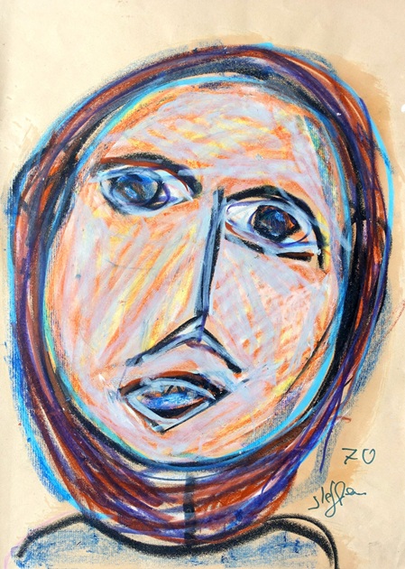 Walter Arnold WA Steffen Maler Zeichner Art Brut frontaler Kopf fettkreide runder kopf wilde Strichführung