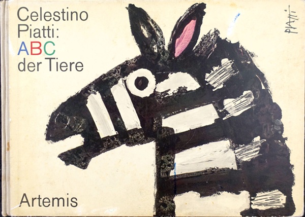 Zeichnung von Celestino Piatti für das Bilderbuch "ABC der Tiere", hier ein nach links gerichteter Zebrakopf in wenigen dicken Strichen 