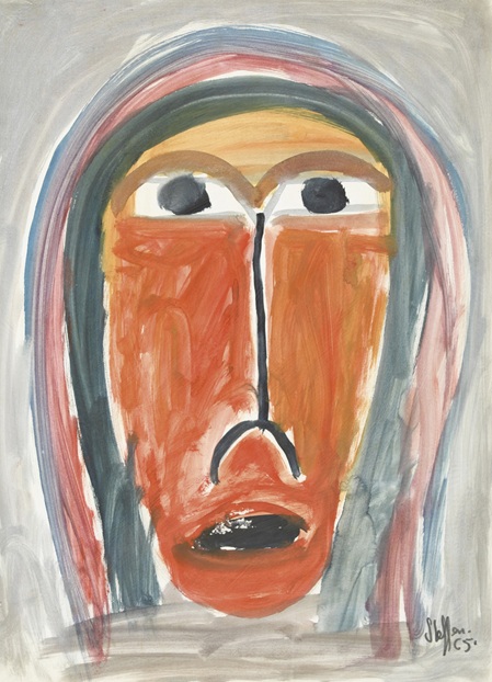 Walter Arnold WA Steffen Maler Zeichner Art Brut frontaler Kopf aquarell